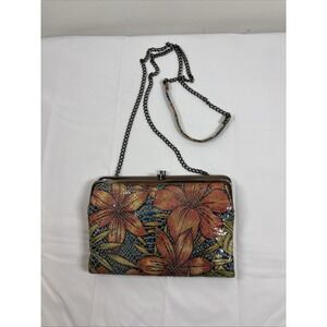 Hobo Lauren Floral Hibiscus Shoulder Crossbody Purse Wallet Pink Shimmer Festive